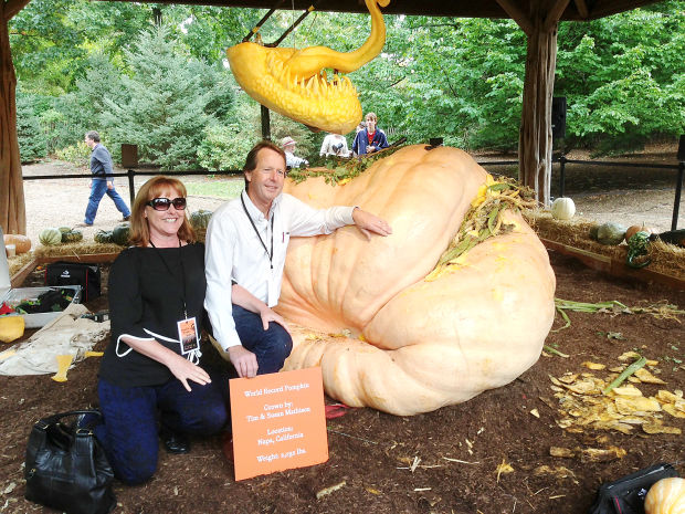 The Mathisons with their pumpkin